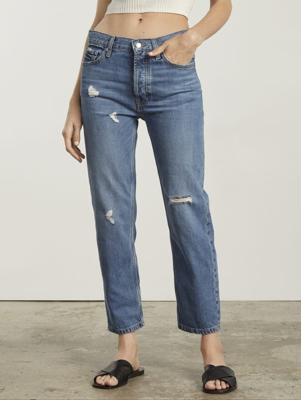 Everlane The Summer Slouch Mid Rise Distressed Straight Leg Jeans